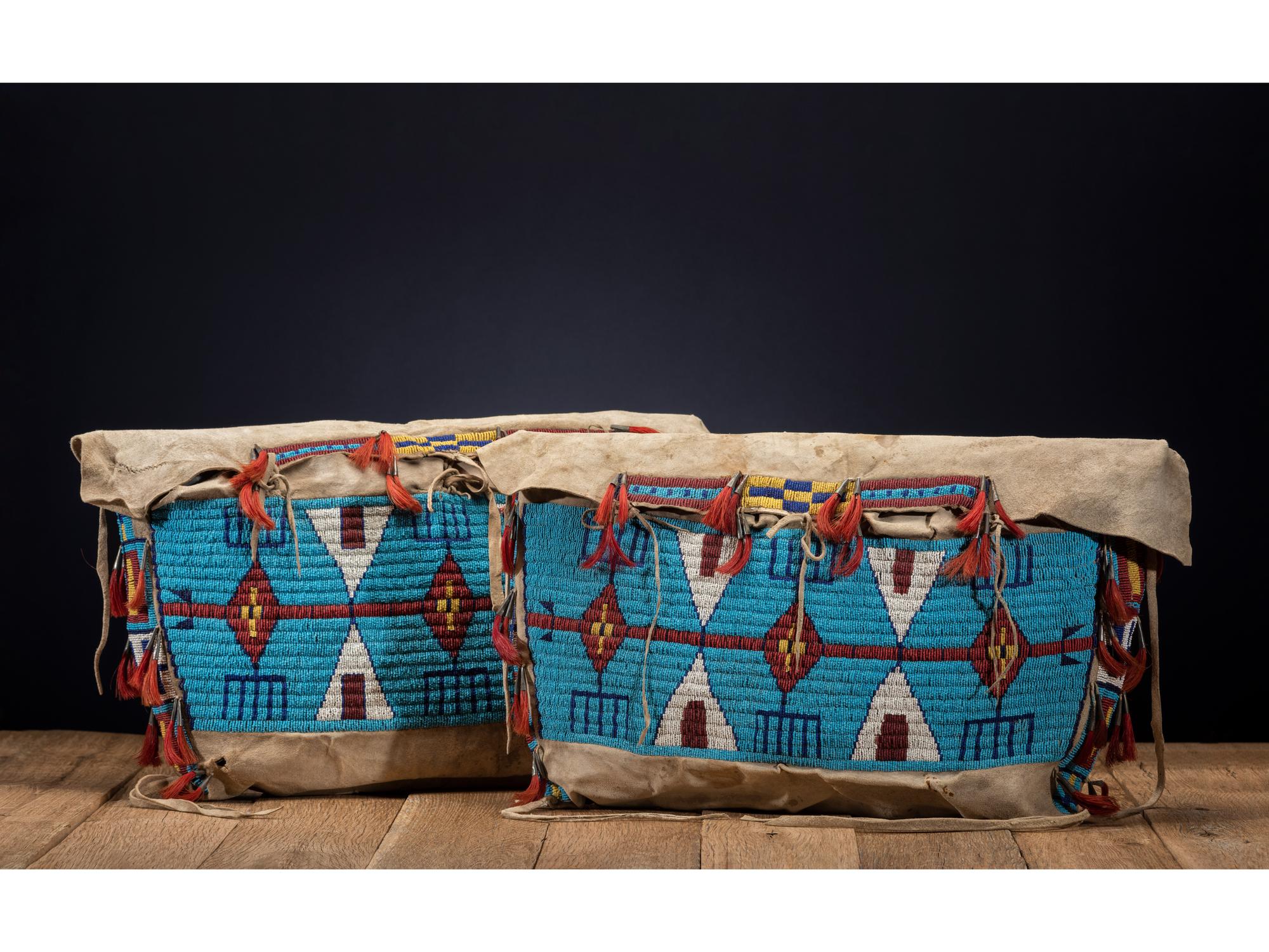 Sioux Beaded Buffalo Hide Possible Bags, Matched Pair