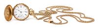 A 14 Karat Tricolor Gold Hunter Case Pocket Watch and Longchain, Elgin, Circa 1908,