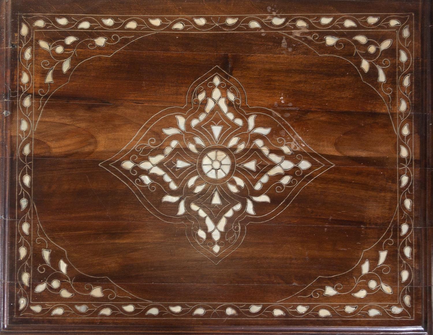 A Pair of Syrian Mother-of-Pearl Carved and Inlaid Walnut Night Stands