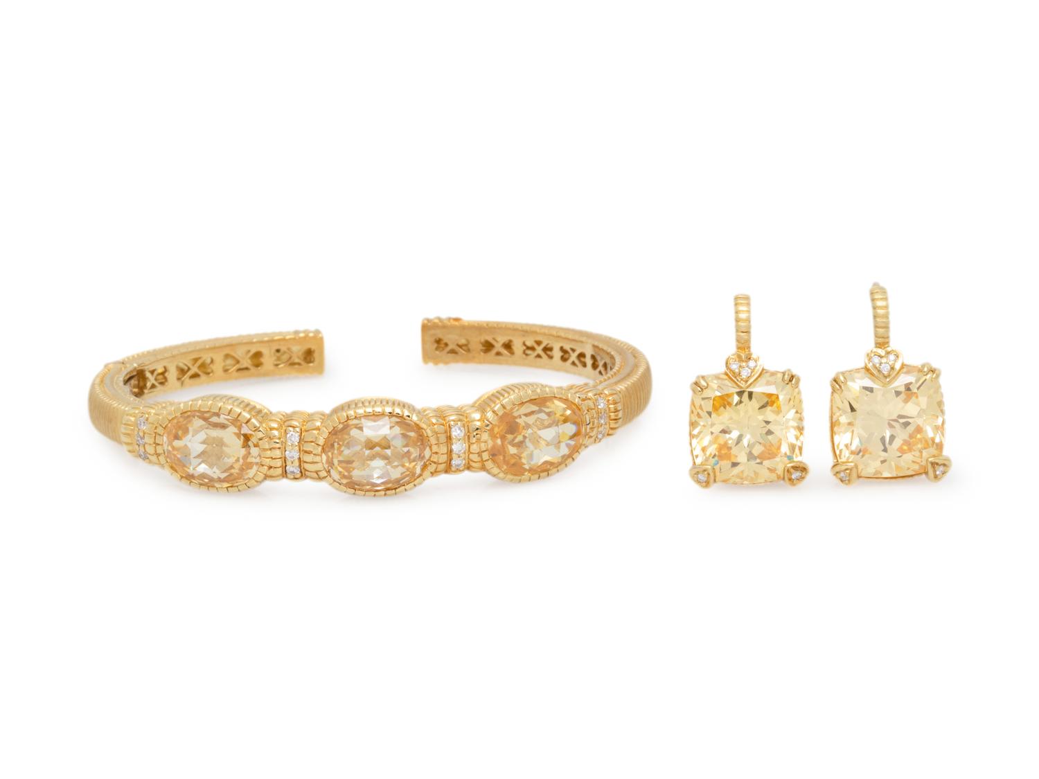 JUDITH RIPKA, YELLOW GOLD, DIAMOND AND YELLOW CUBIC ZIRCONIA SET