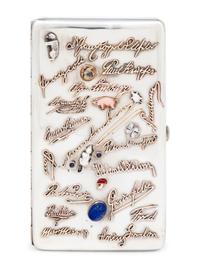 A Large Russian Silver and Gold-Charm Inset Cigarette Case