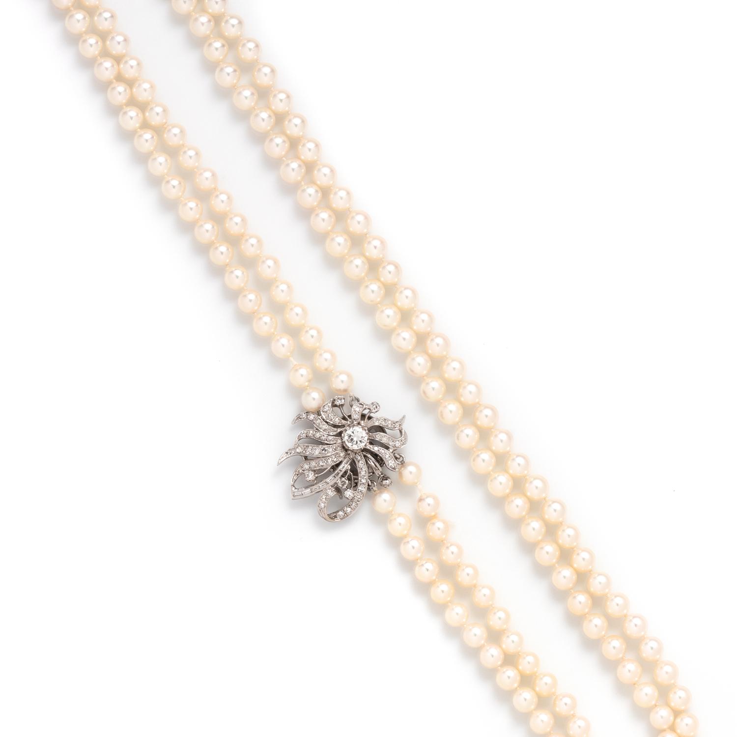 CULTURED PEARL AND DIAMOND NECKLACE