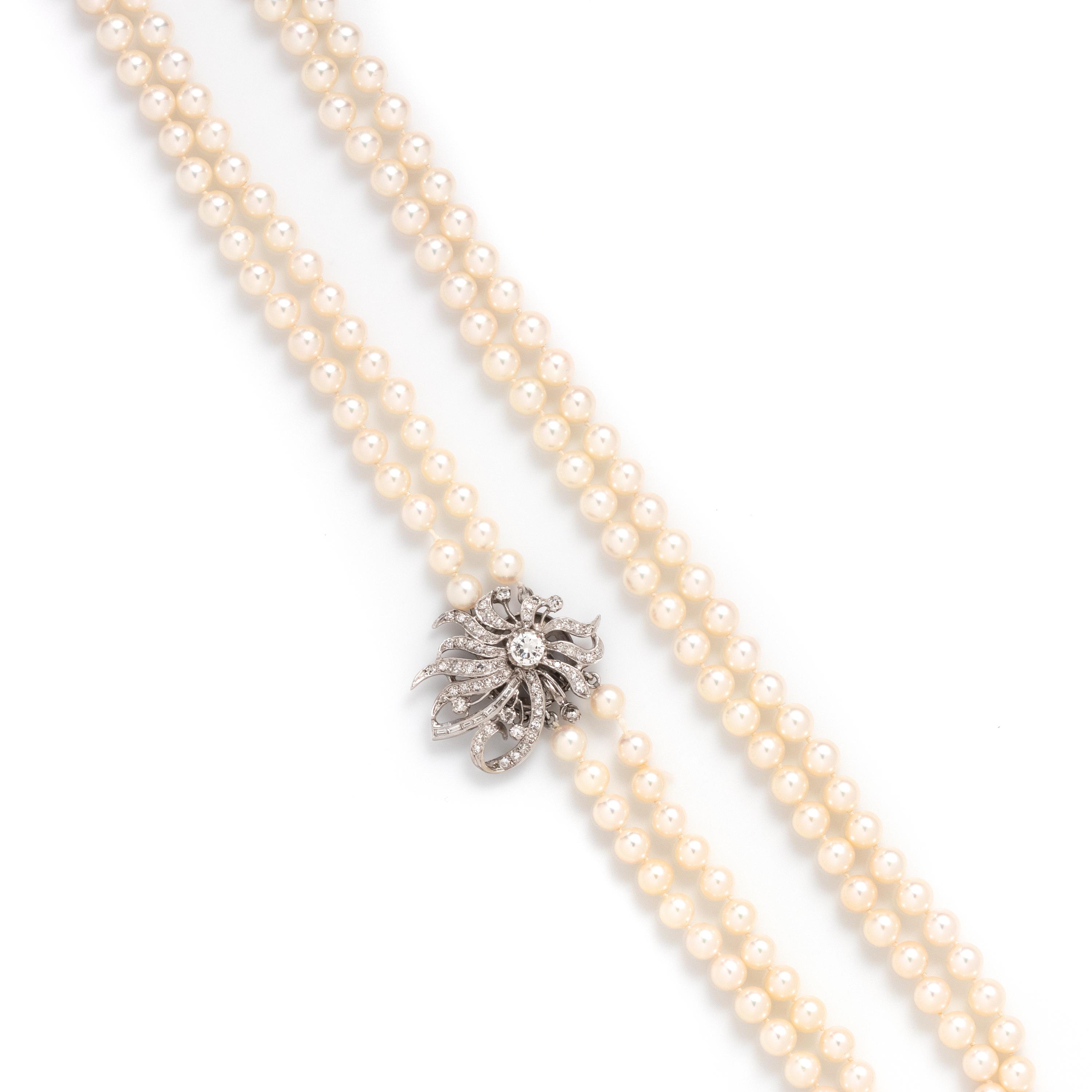 CULTURED PEARL AND DIAMOND NECKLACE