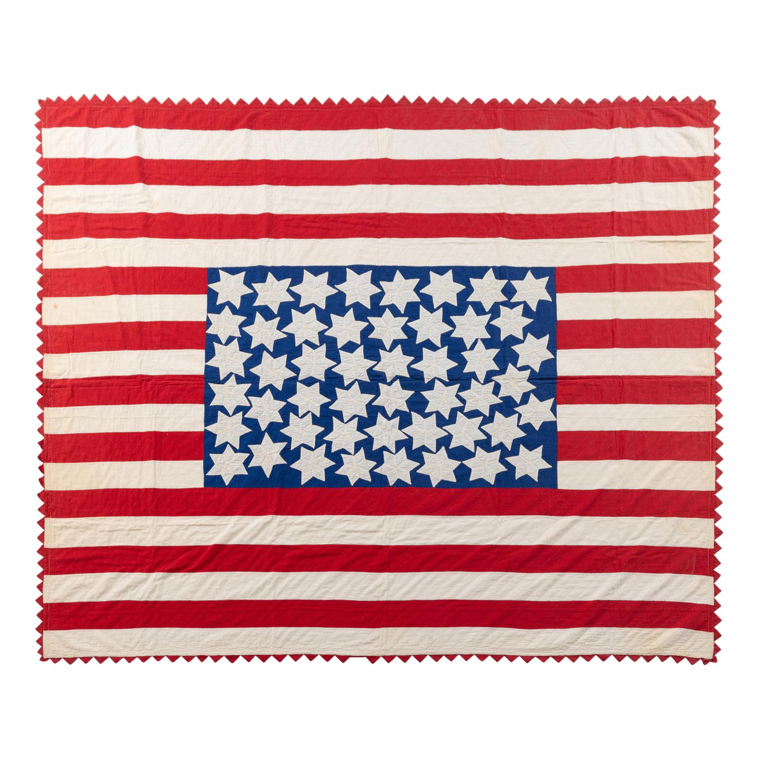 A Pieced and Applique Cotton 48 Star American Flag