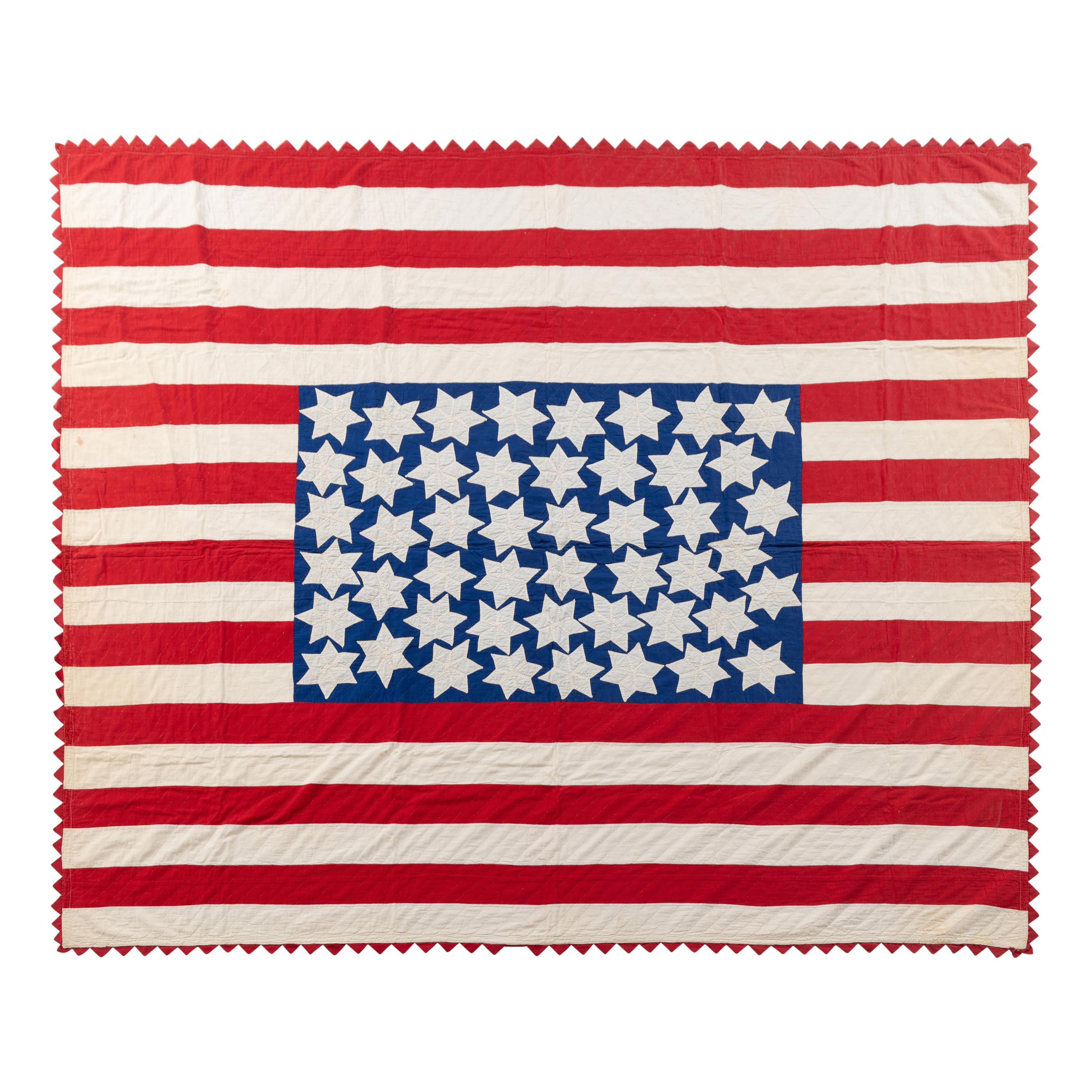 A Pieced and Applique Cotton 48 Star American Flag