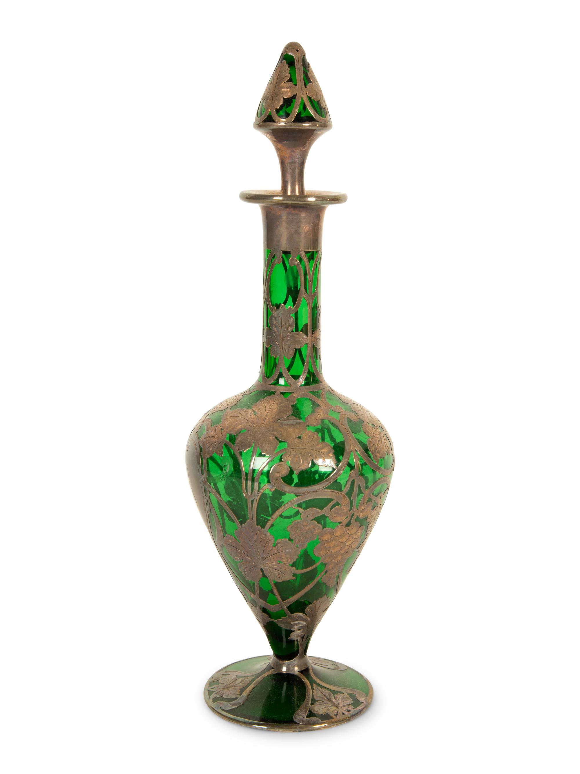 An American Silver Overlaid Green Glass Decanter