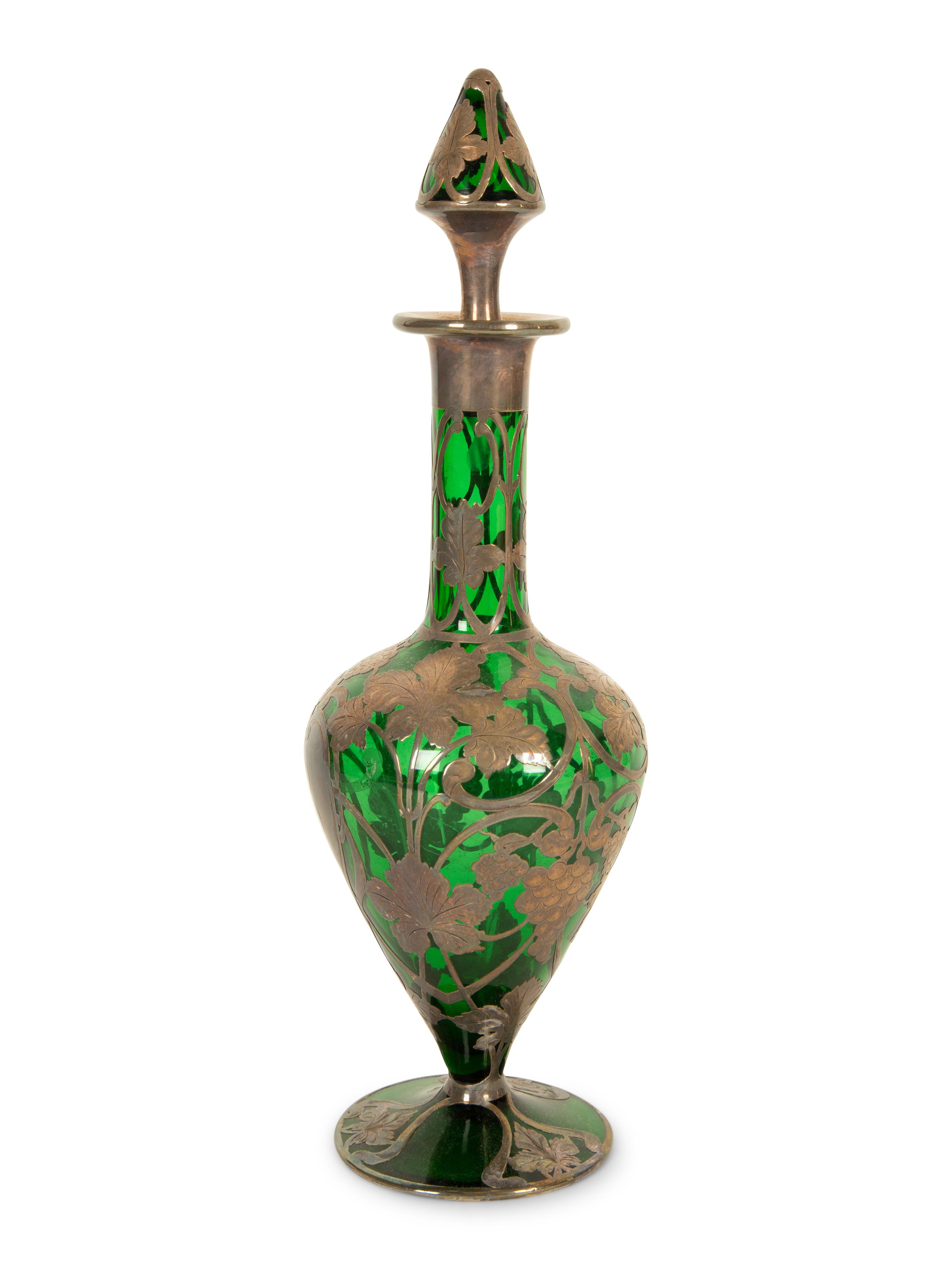 An American Silver Overlaid Green Glass Decanter