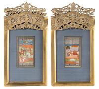 Two Persian Illustrated Manuscript Leaves Height of larger 9 inches.