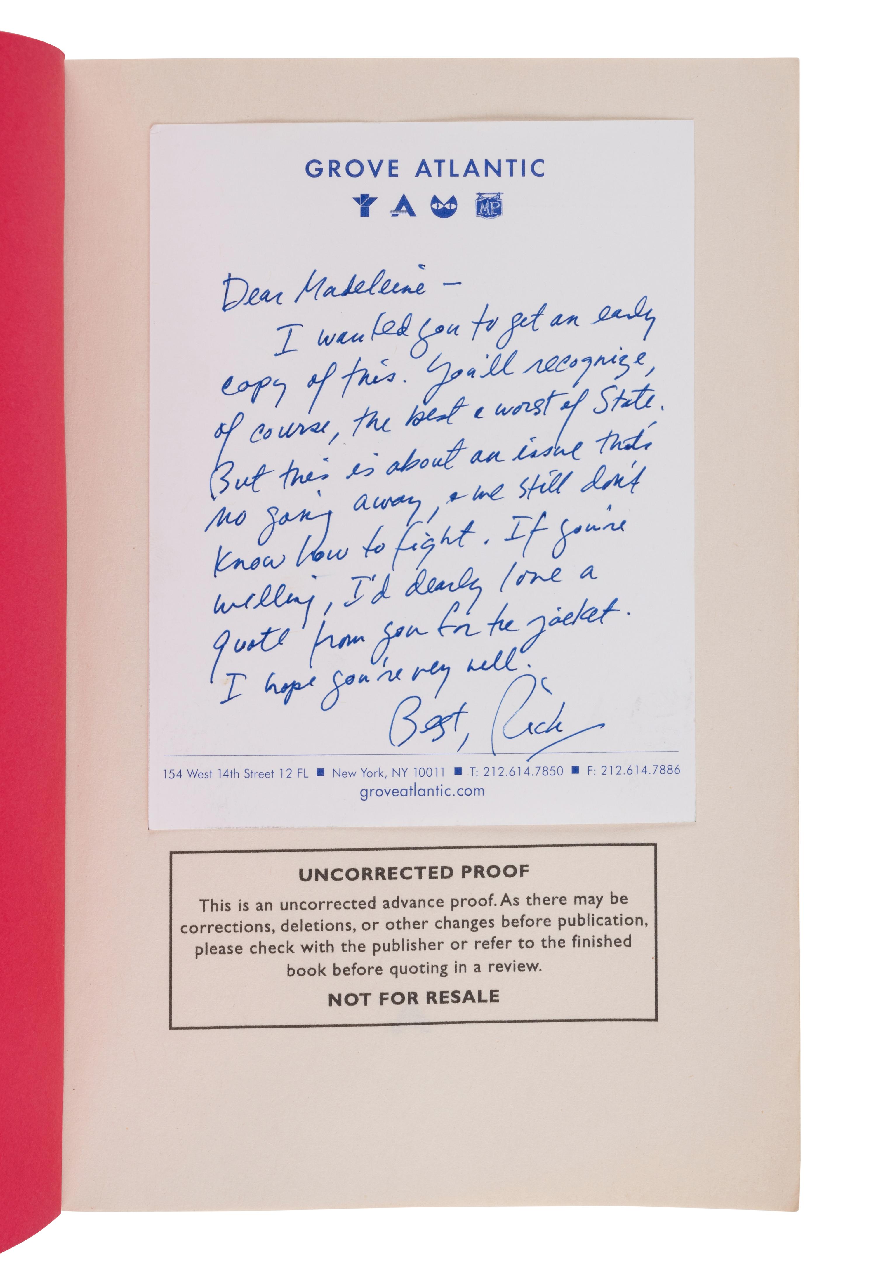 STENGEL, Richard. Information Wars. How We Lost the Global Battle Against Disinformation and What We Can Do About It . [2019]. FIRST EDITION, UNCORRECTED PROOF. PRESENTED BY STENGEL TO MADELEINE ALBRIGHT WITH AUTOGRAPH NOTE.
