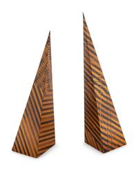 A Pair of Parquetry Wood Obelisks — 20TH CENTURY