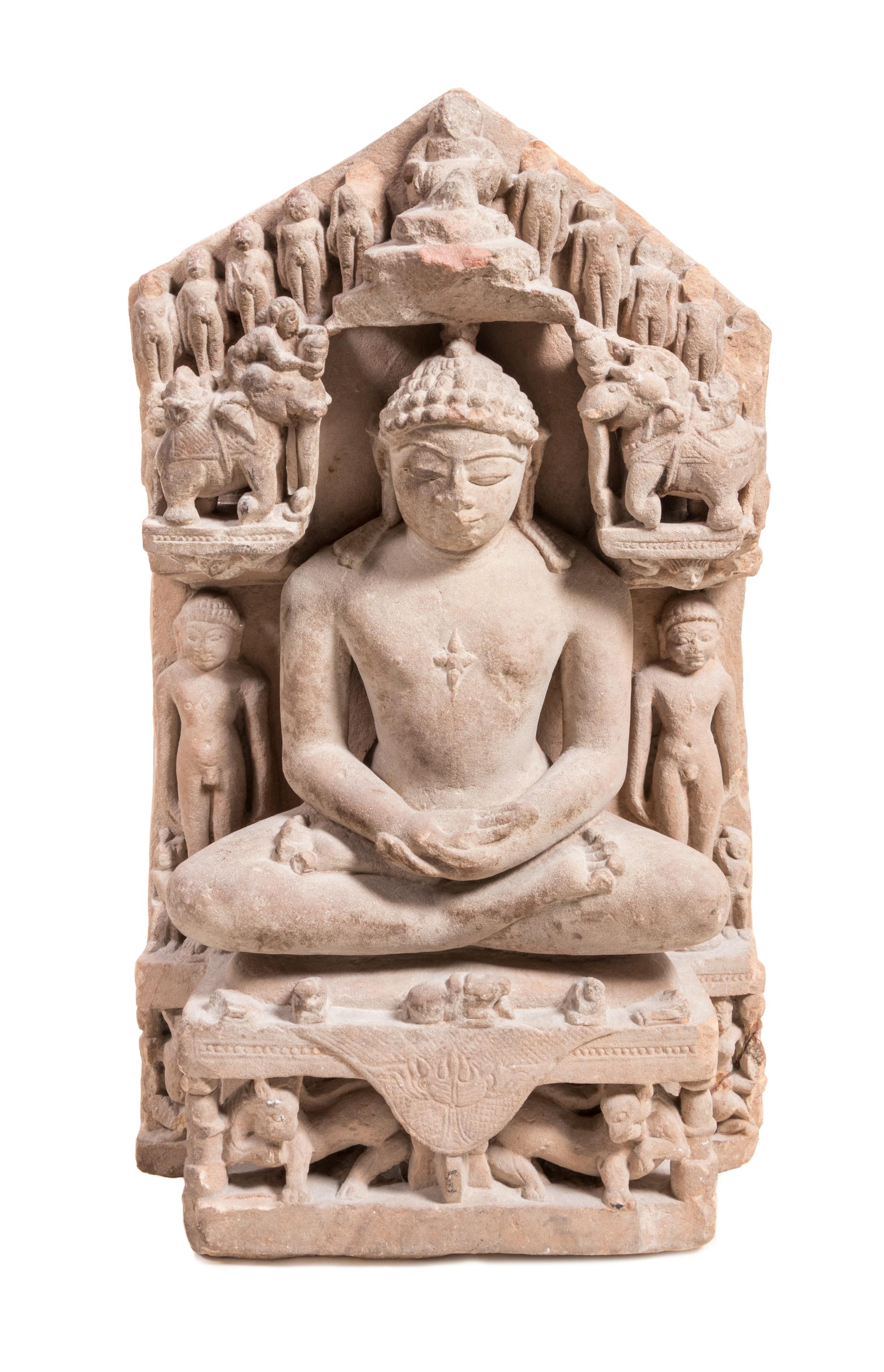 A Jain Sandstone Figure of Seated Buddha Height 23 x width 13 inches. — 11TH CENTURY