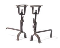 A Miniature Pair of Wrought Iron Andirons, French or Flemish, Late 17th / 18th Century