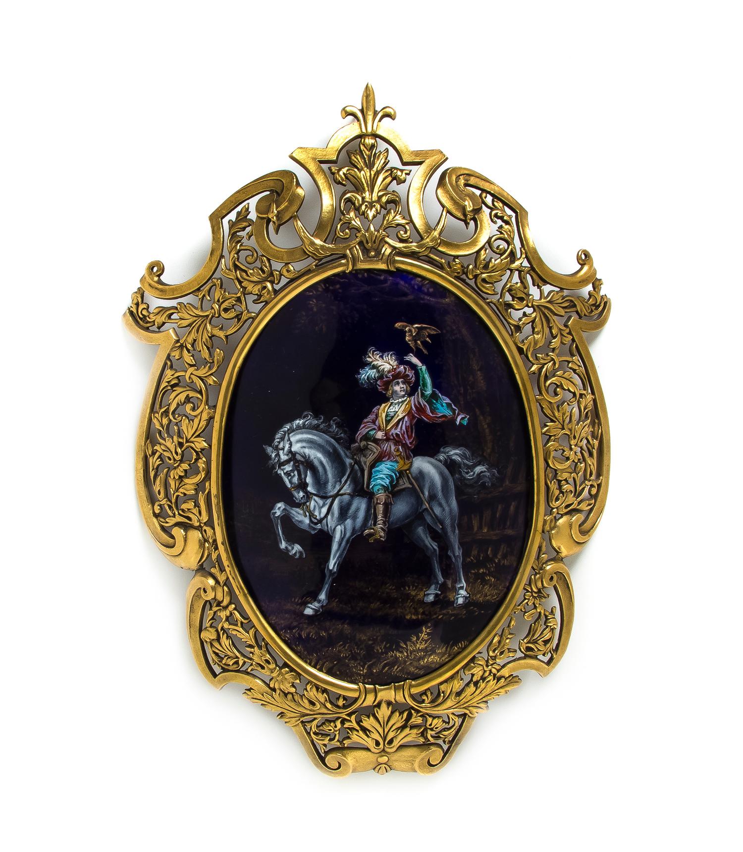 A Limoges Enamel Plaque, Height of plaque 7 1/2 x width 5 3/4 inches.