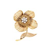 YELLOW GOLD AND DIAMOND FLOWER BROOCH