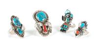 Four Southwestern Silver and Multi-Stone Rings