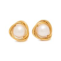 GUMP'S, YELLOW GOLD AND CULTURED MABE PEARL EARCLIPS
