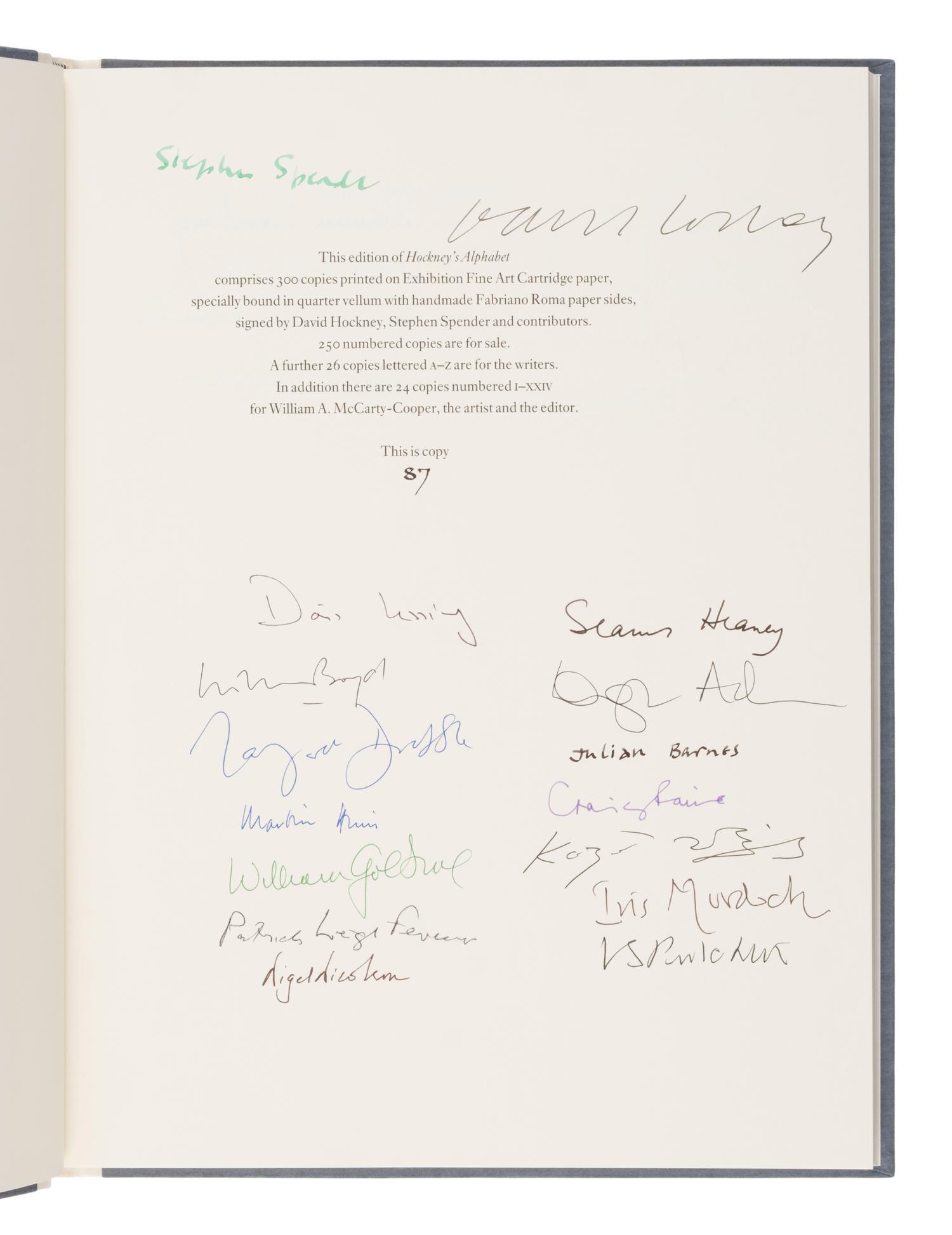 [Artist Book]. Hockney, David (b.1937). Hockney's Alphabet . Stephen Spender, editor. London: Faber & Faber, 1991.