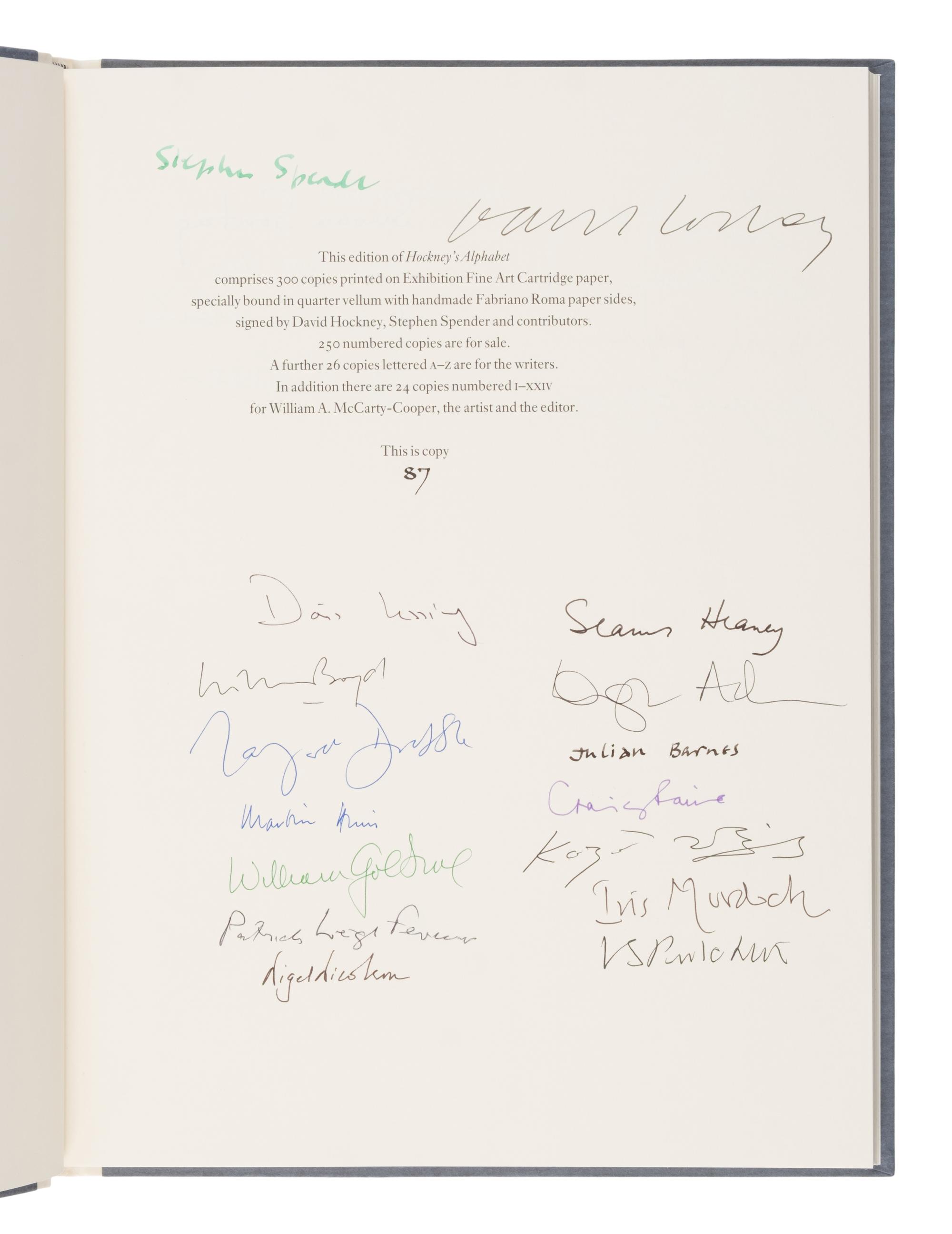 [Artist Book]. Hockney, David (b.1937). Hockney's Alphabet . Stephen Spender, editor. London: Faber & Faber, 1991.