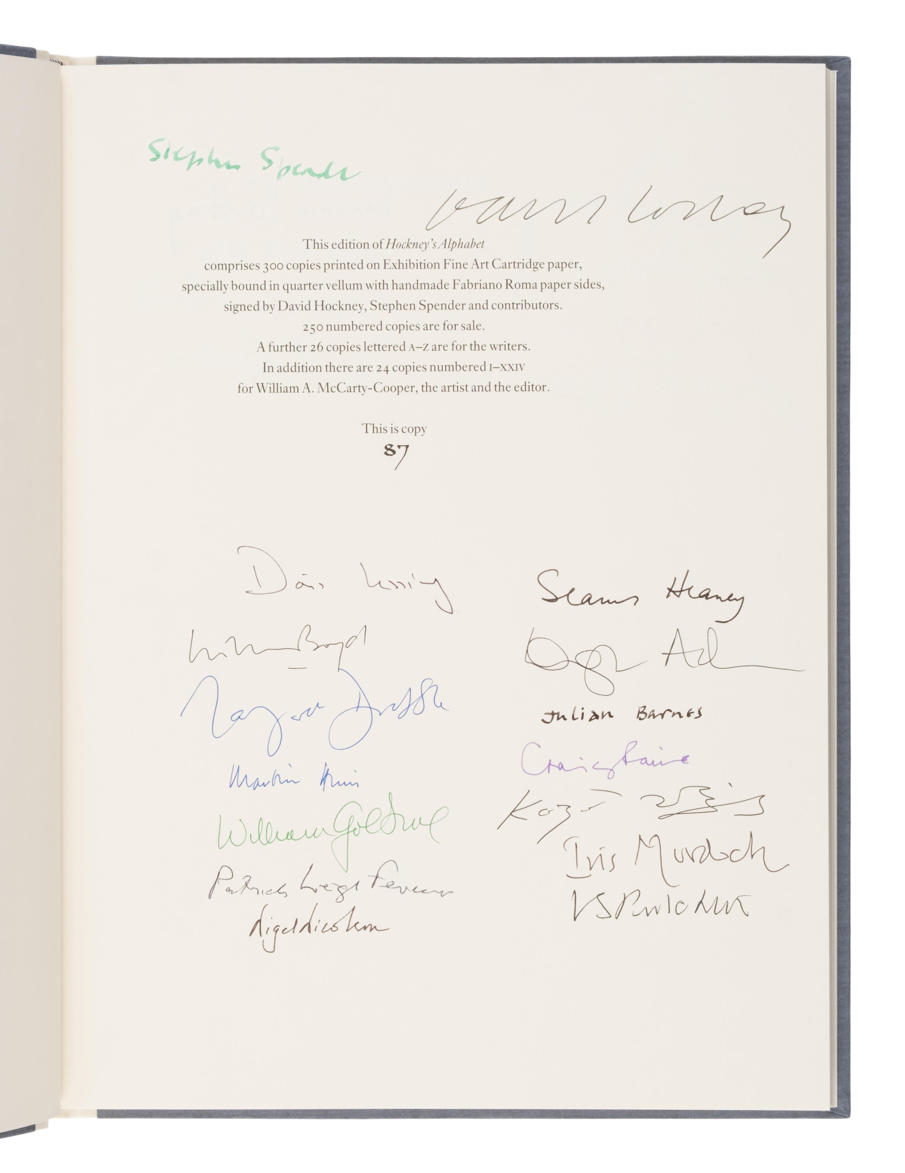 [Artist Book]. Hockney, David (b.1937). Hockney's Alphabet . Stephen Spender, editor. London: Faber & Faber, 1991.