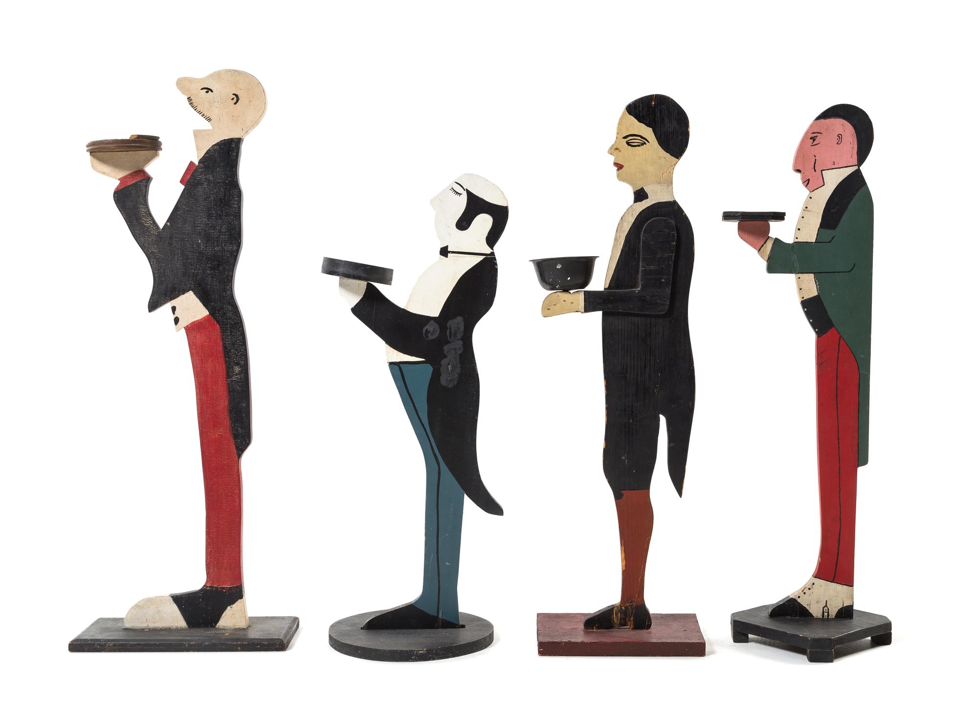 Four Standing "Butler" Tip Trays Height of tallest 36 3/4 inches. — Mid 20th Century