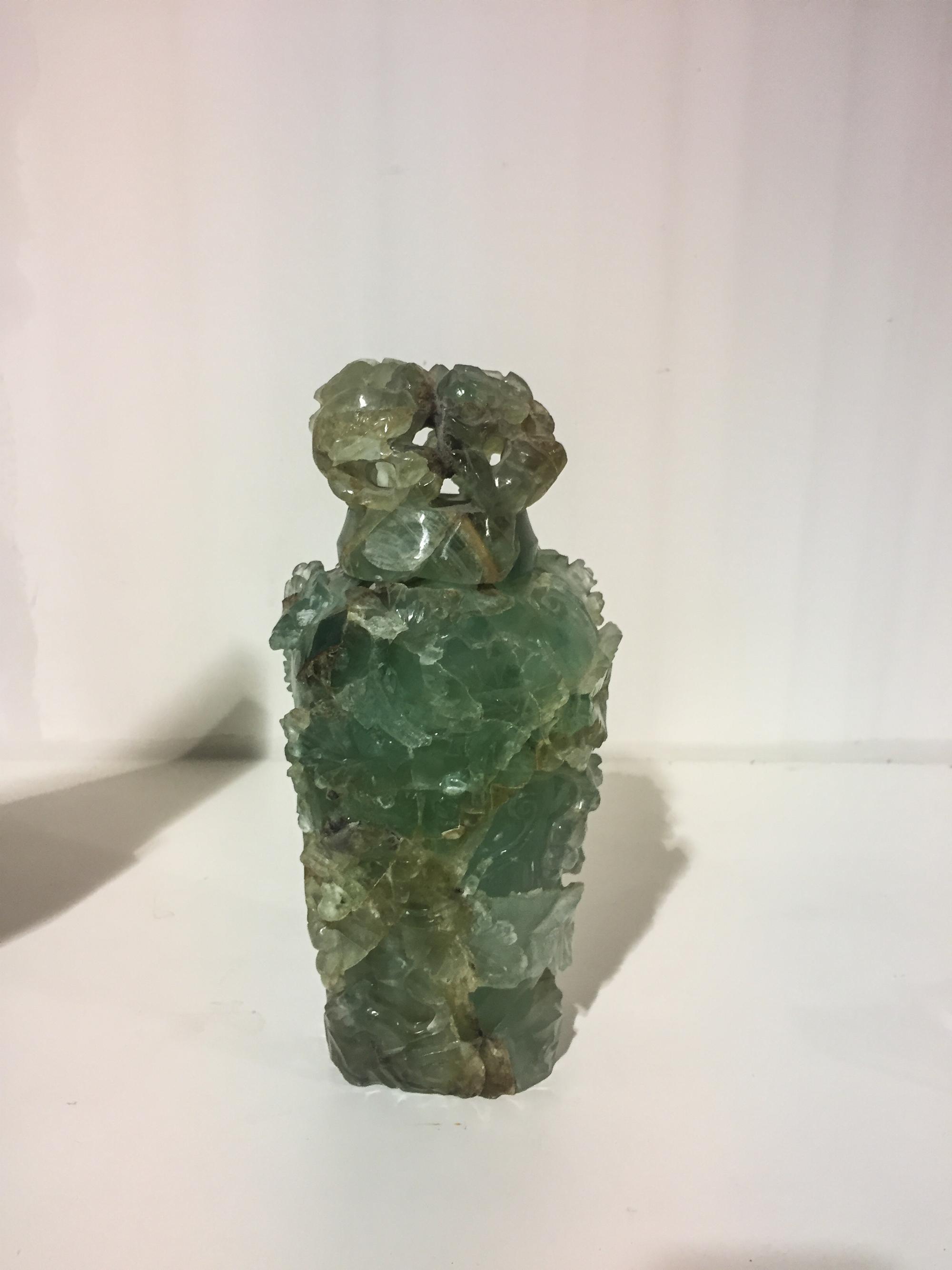 A Chinese Carved Hardstone Vase and Cover. Height 10 1/2 inches.