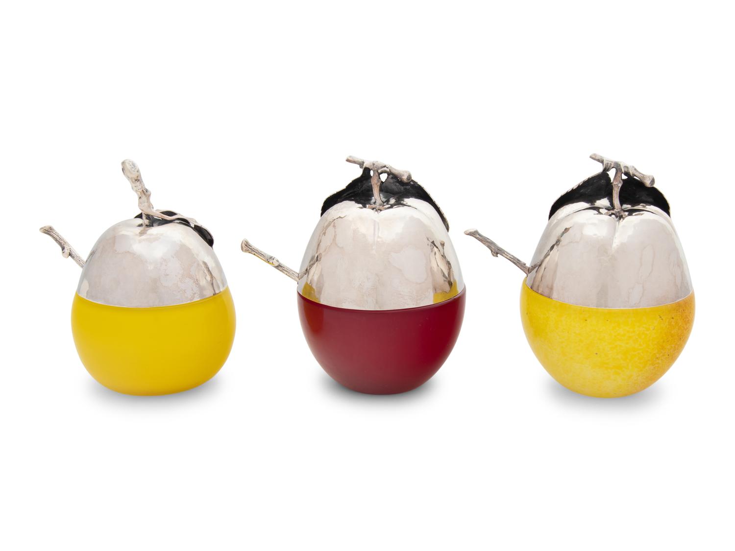 Three Buccellati Silver-Mounted Glass Jam Jars
