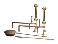 A Pair of Federal Brass and Wrought-Iron Andirons