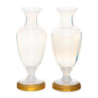 A Pair of Continental Gilt Bronze Mounted Opaline Glass Vases