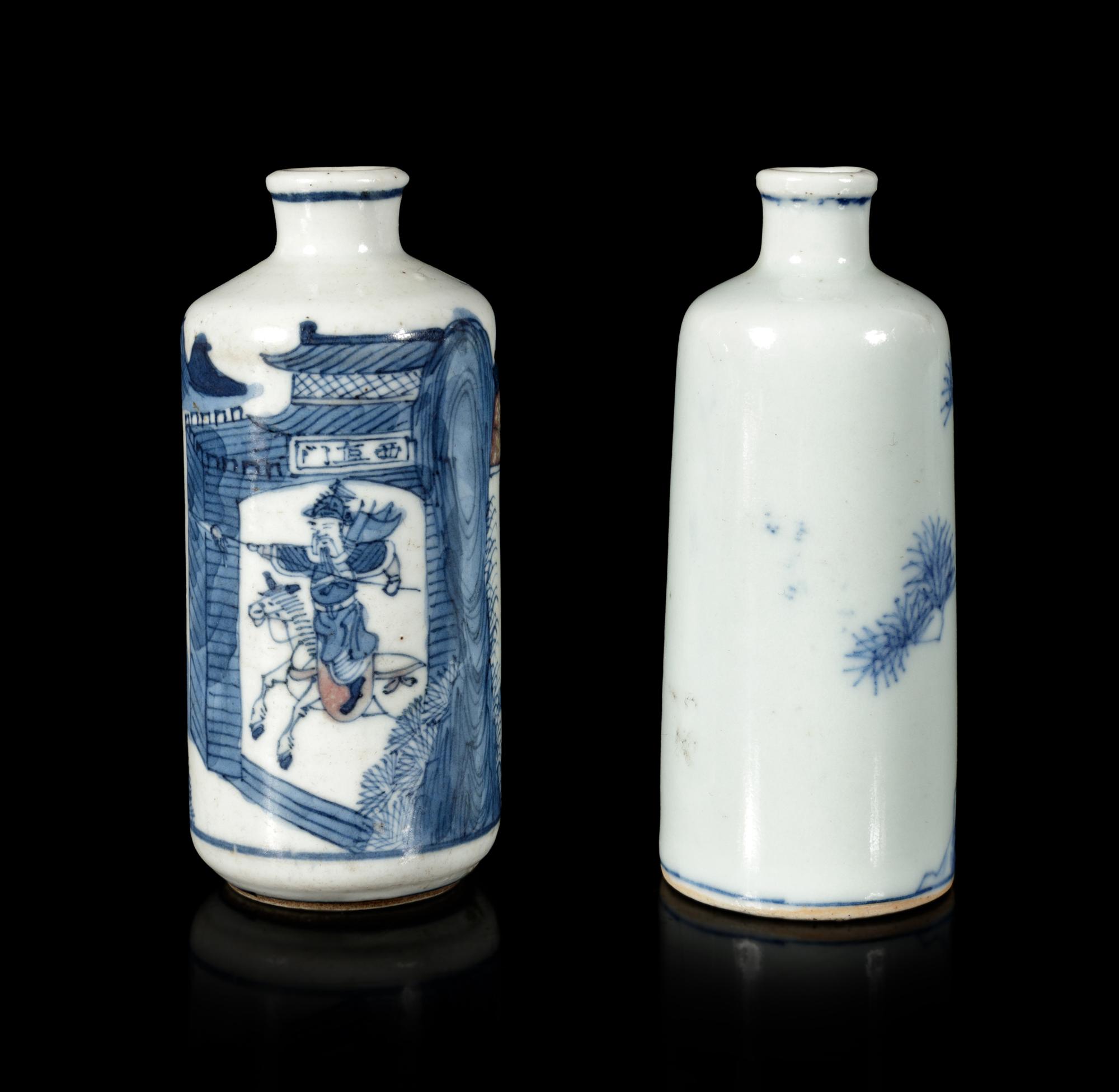 Two Unglazed Blue and Red Porcelain Snuff Bottle