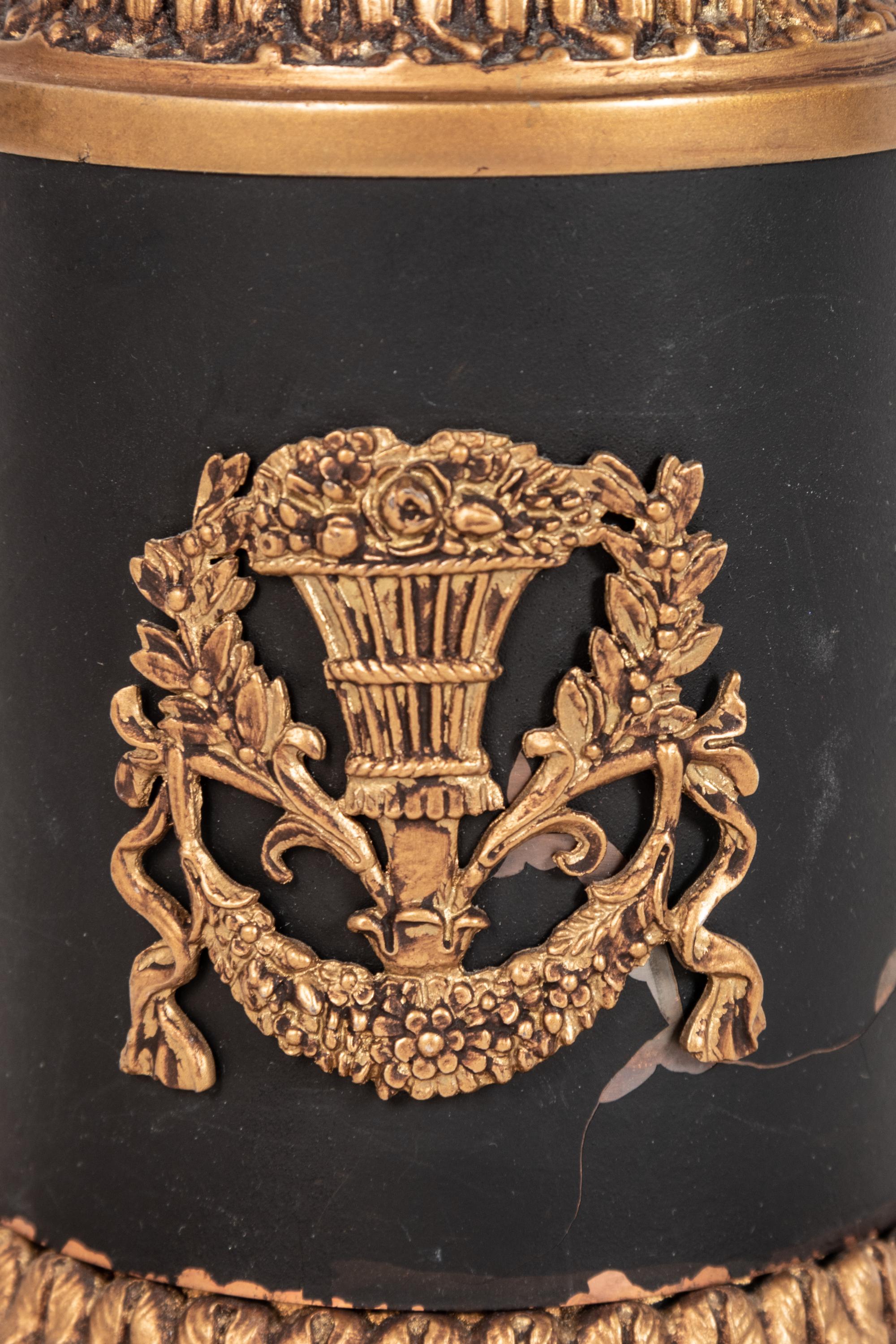 A Pair of Continental Gilt and Patinated Cast Metal Single-Light Candelabra Mounted as Lamps