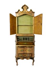 A Venetian Style Polychrome Lacquered Secretary Bookcase — 19TH CENTURY