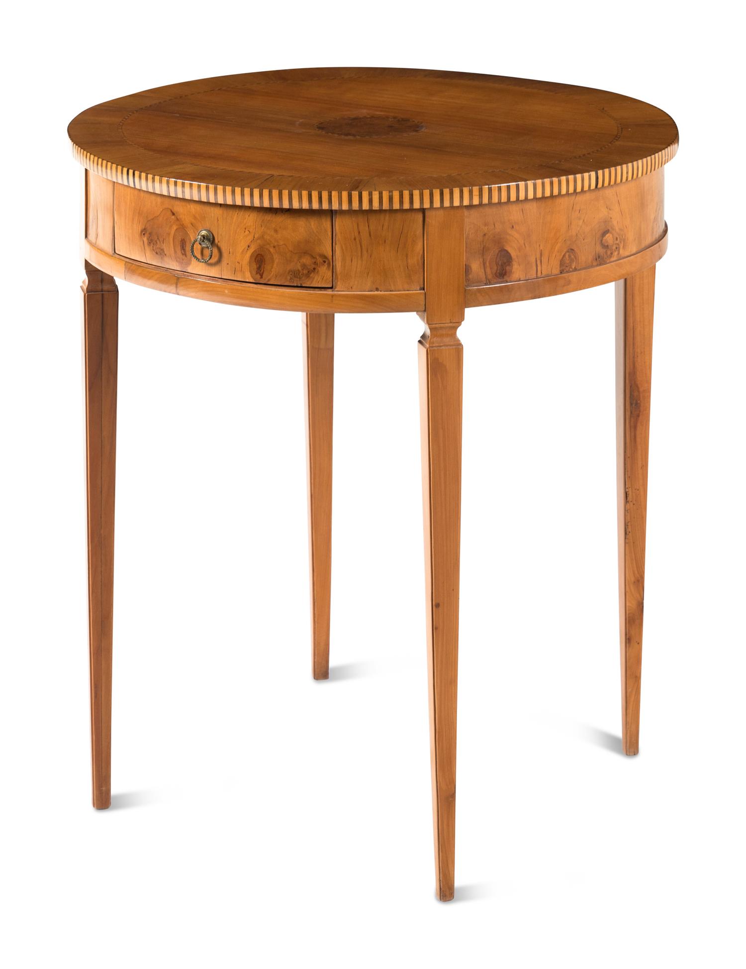 A Continental Fruitwood and Marquetry Side Table