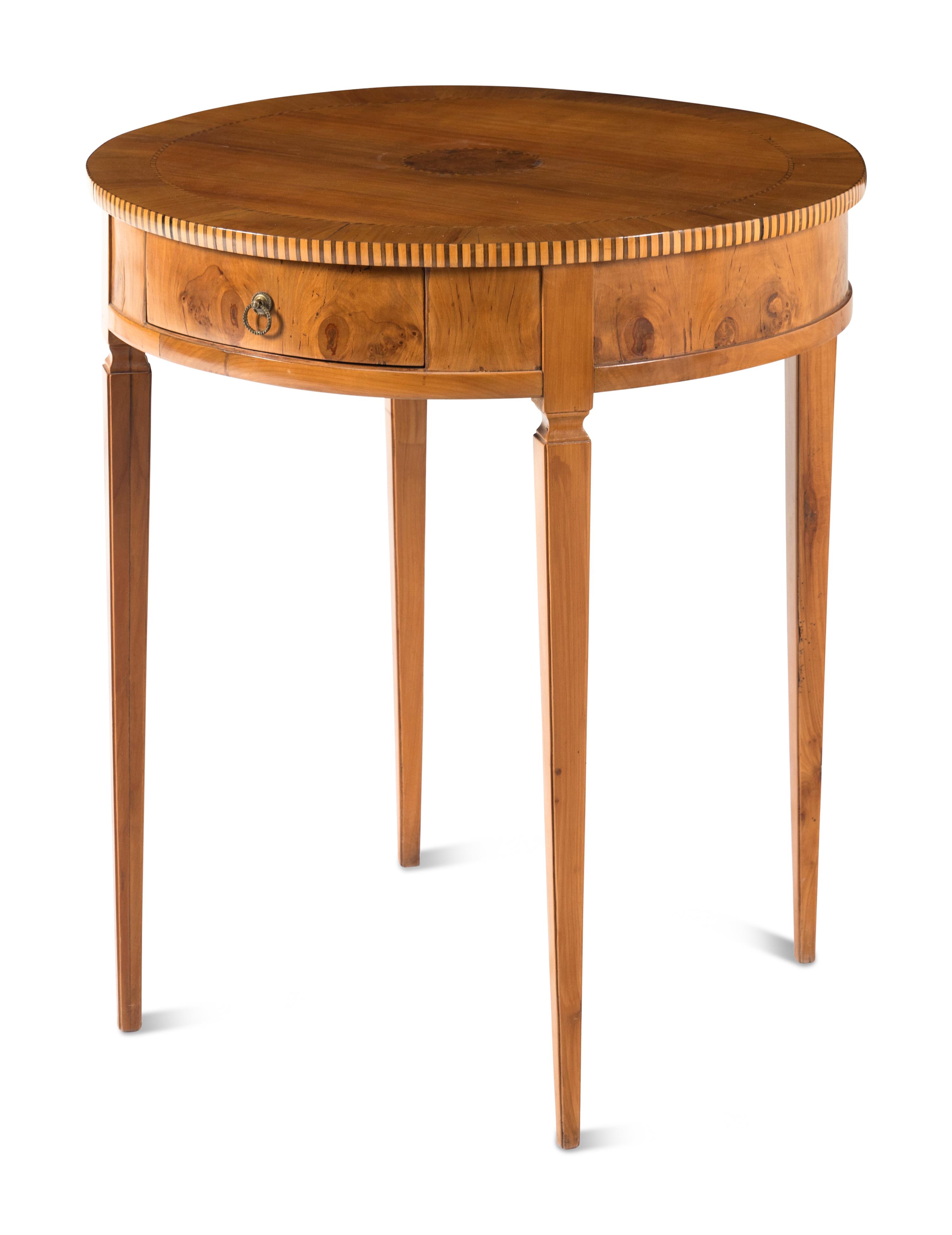 A Continental Fruitwood and Marquetry Side Table