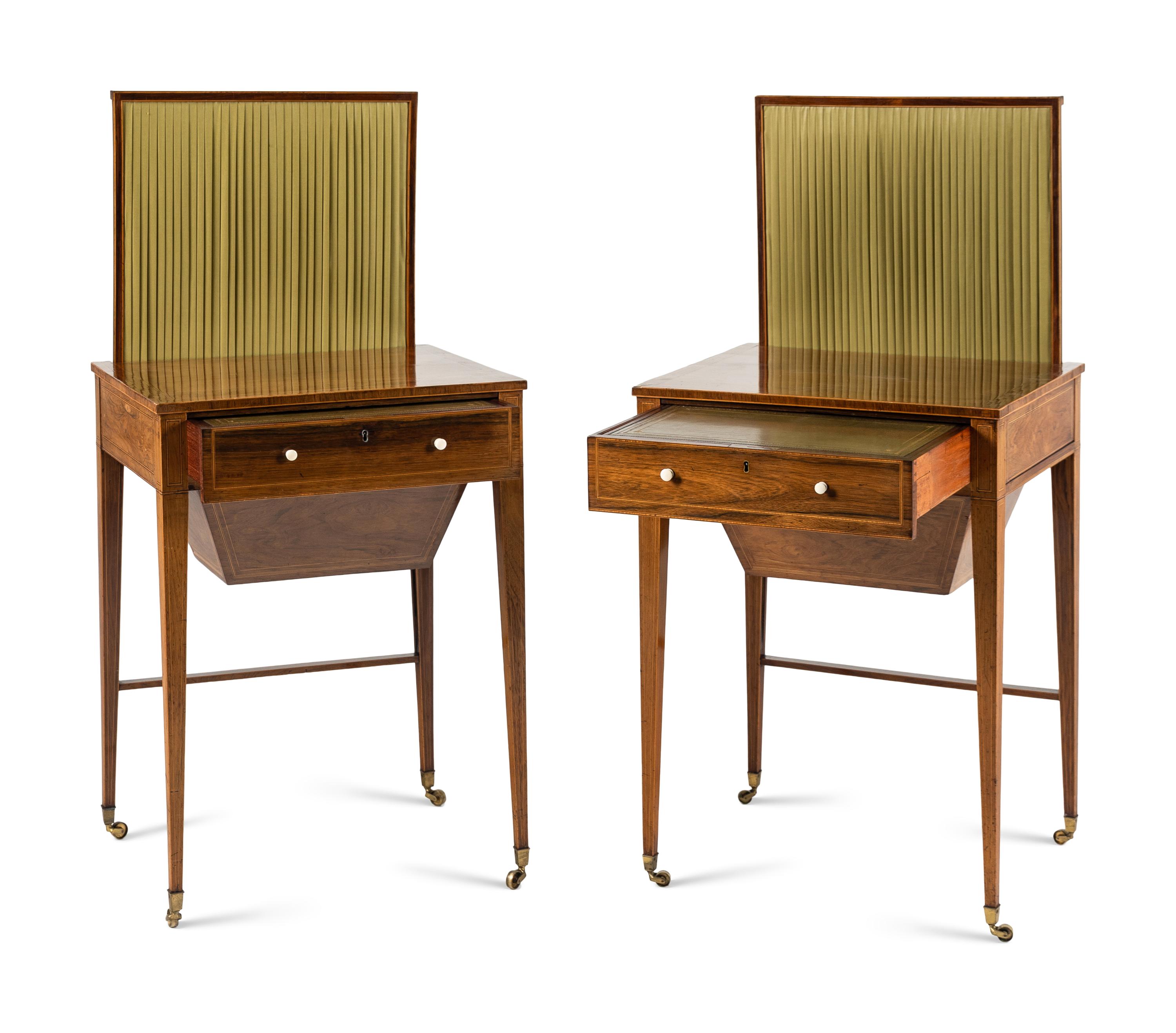 A Pair of George III Rosewood Combination Pole Screens and Work Tables