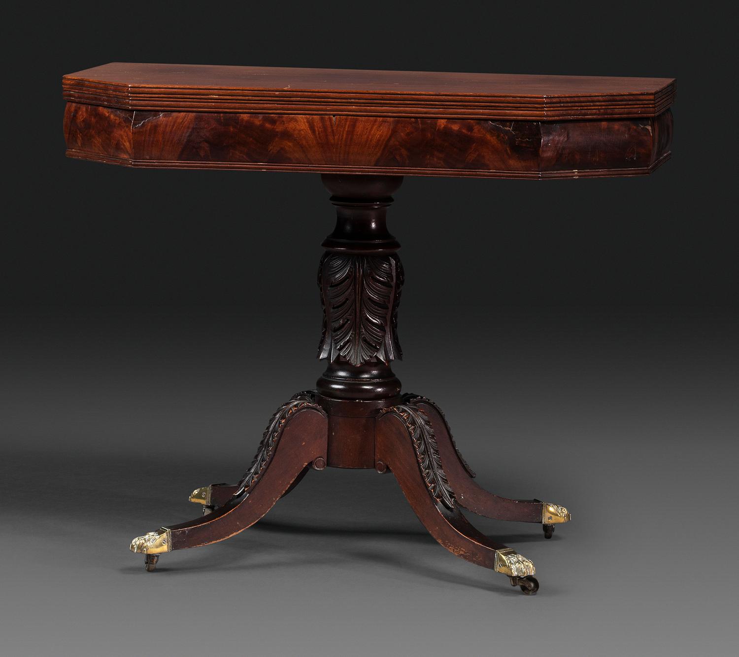 A Classical Carved and Brass Mounted Mahogany Claw-Foot Card Table