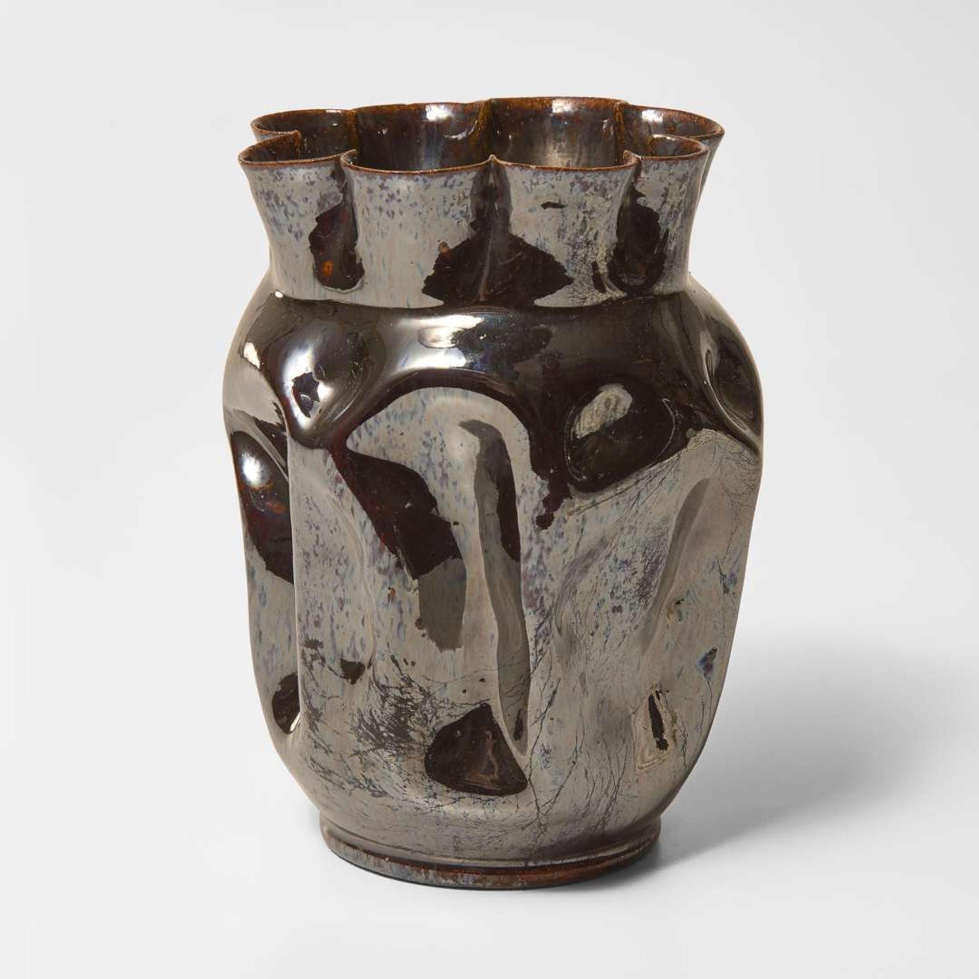 George Ohr (American, 1857-1918) Large Lobed and Dimpled Vase in Metallic Brown Gunmetal Glaze, Biloxi, Mississippi, USA, circa 1897-1900