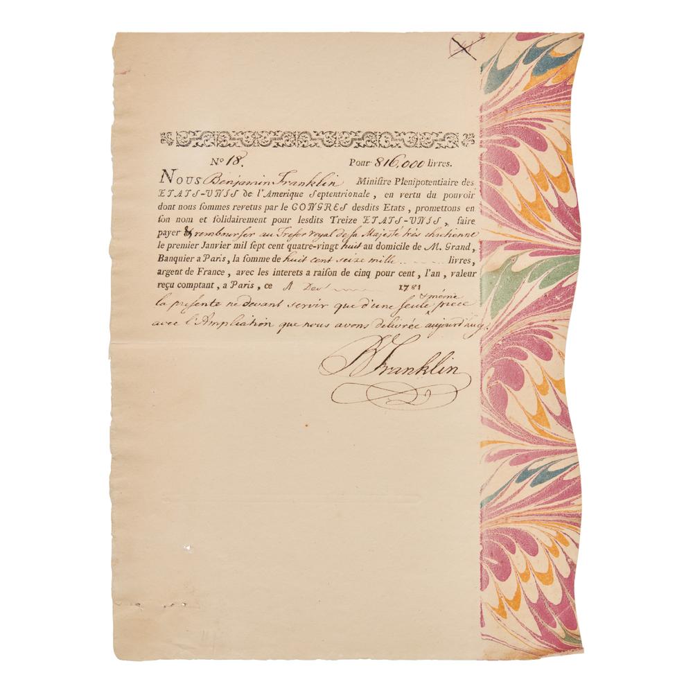 [American Revolution] Franklin, Benjamin. Partially-Printed Promissory Note, accomplished and twice signed