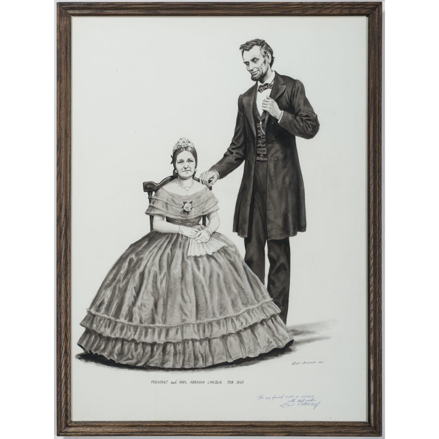 Lloyd Ostendorf, Pen and Ink Wash Drawing of Abraham and Mary Todd Lincoln