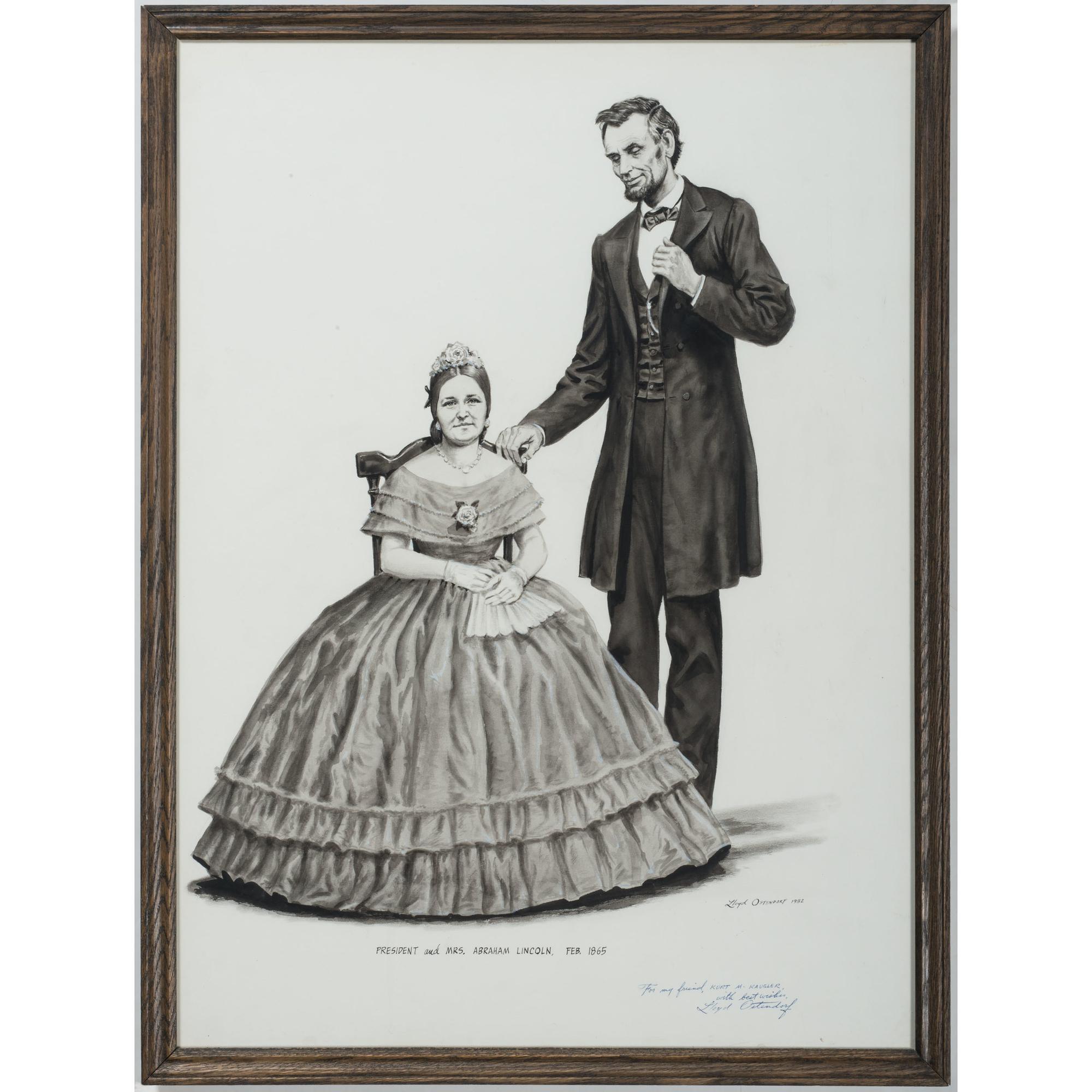 Lloyd Ostendorf, Pen and Ink Wash Drawing of Abraham and Mary Todd Lincoln