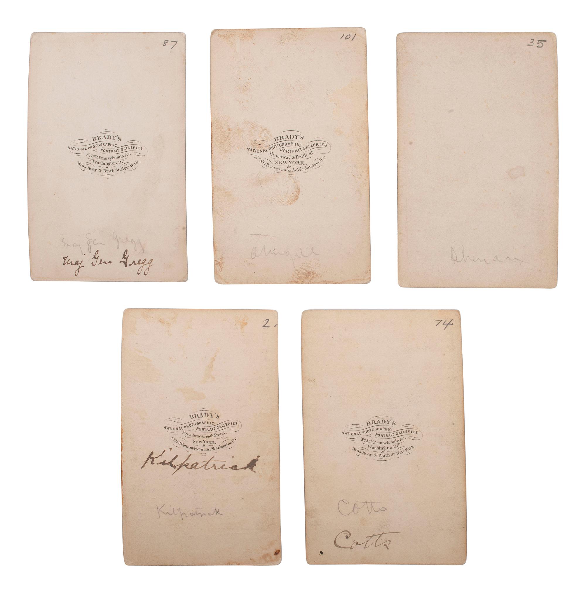 [CIVIL WAR - CAVALRY]. BRADY, Mathew (1822-1896), photographer. A group of 11 CDVs of Union Cavalry generals, incl. BUFORD, SHERIDAN, KILPATRICK, GREGG, TORBERT, KAUTZ, & STURGIS.