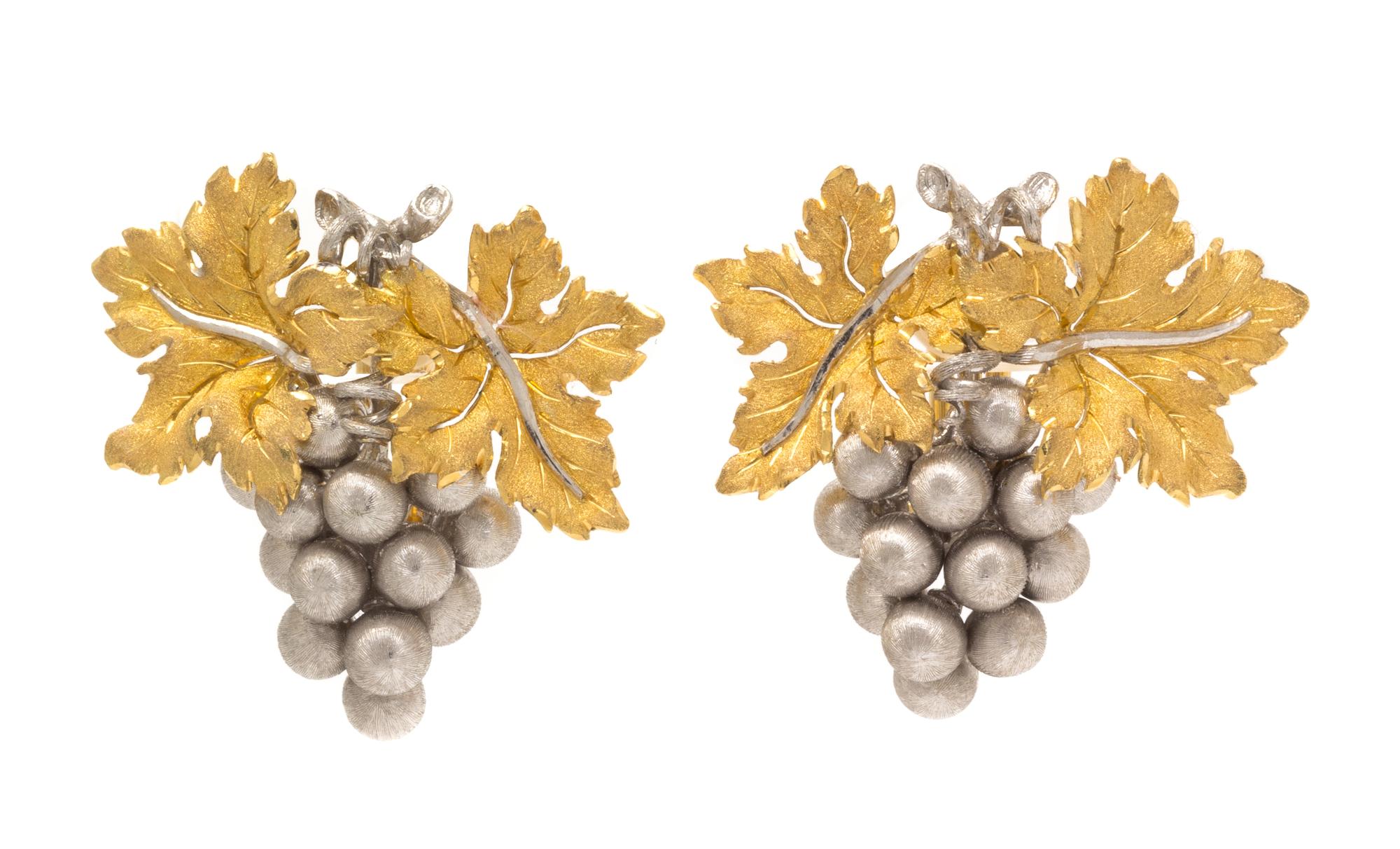 A Pair of 18 Karat Bicolor Gold Grape Motif Earclips, Buccellati, 12.70 dwts.