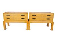 A Pair of Lacquered Raffia-Veneered Two-Drawer Side Tables