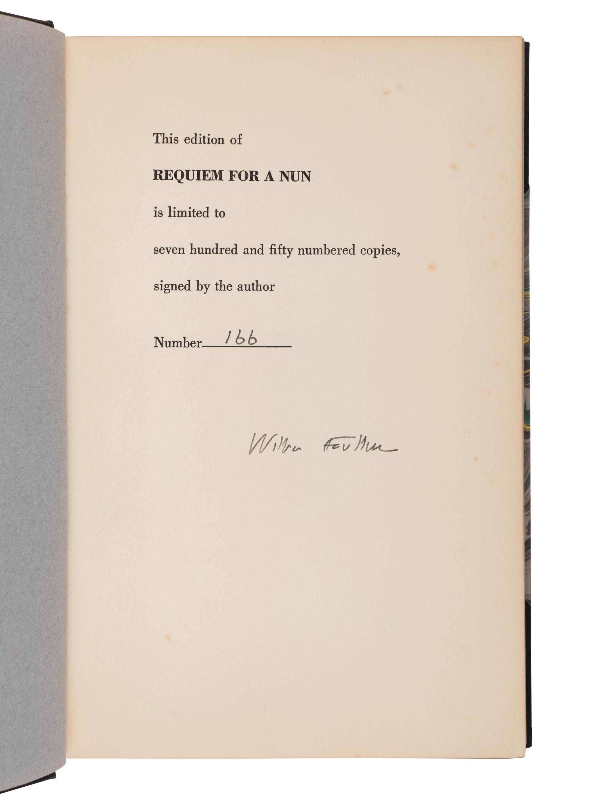 FAULKNER, William (1897-1962). Requiem for a Nun . New York: Random House, 1951.