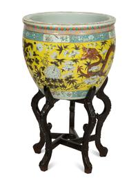 A Chinese Famille Jaune Porcelain Jardiniere