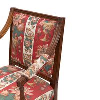 A Pair of Louis XVI Style Fauteuils with Striped Upholstery