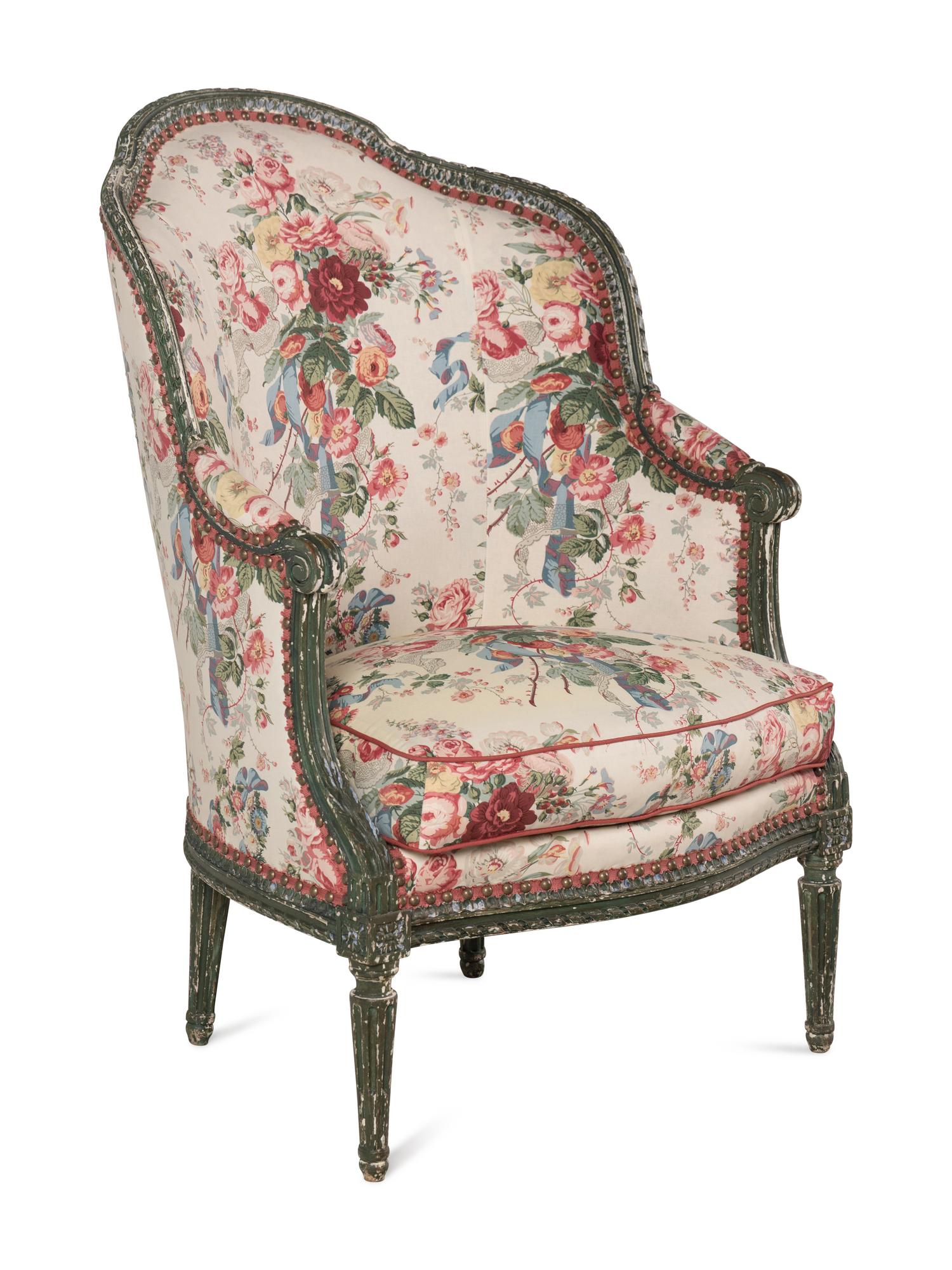 A Louis XVI Style Green-Painted Bergère