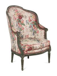 A Louis XVI Style Green-Painted Bergère
