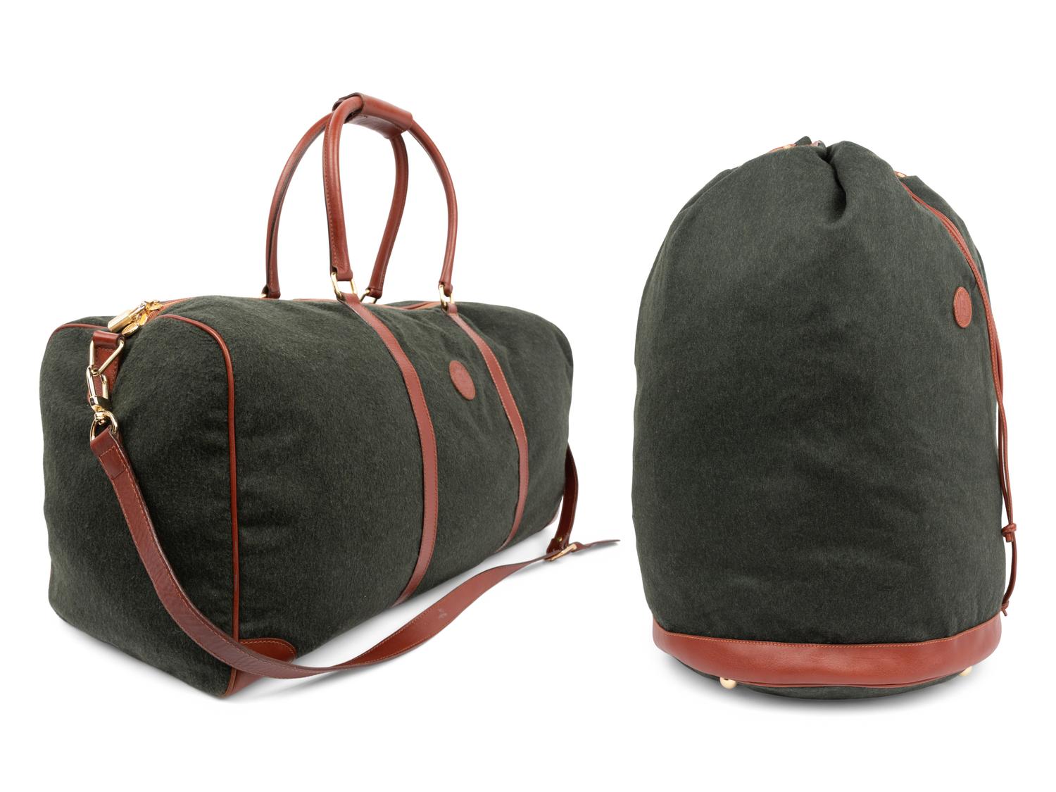 Two Fendi Leather Trimmed Wool Duffel Bags, 1980-90s