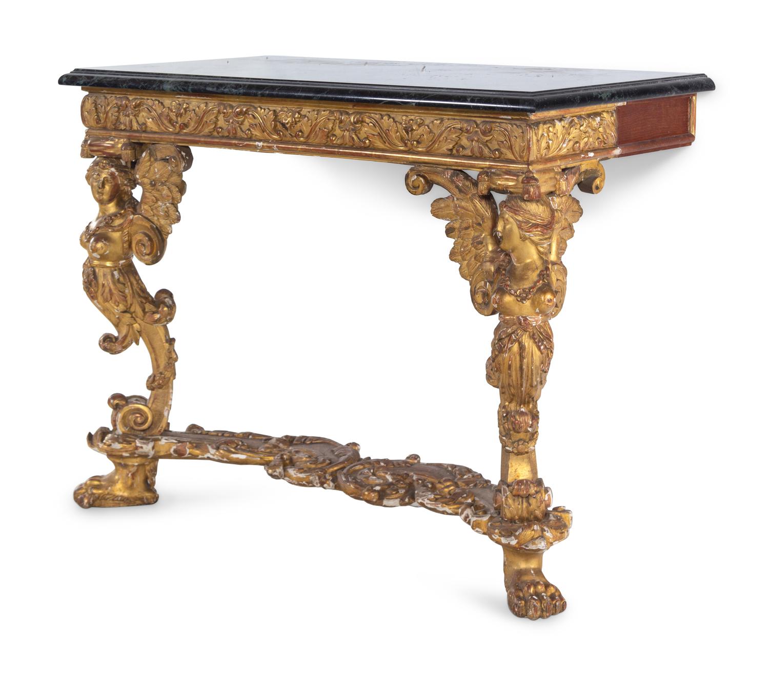 An Italian Giltwood Marble-Top Console Table