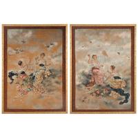 A Pair of Continental Painted Canvas Tapestry Panels